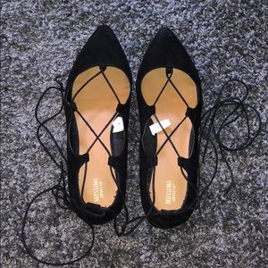 Suede lace up flats